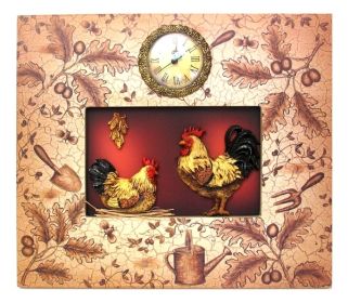 Ornate Rooster Plaque With Clock