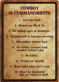 Cowboy 10 COMMANDMENTS Tin Sign