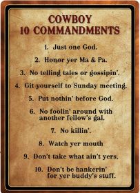 Cowboy 10 COMMANDMENTS Tin Sign