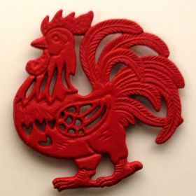 Cast Iron Antique Red Rooster Trivet