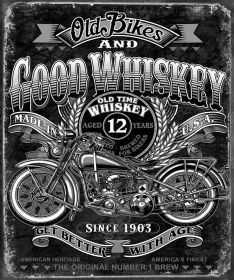 Tin Sign - Old Bikes and GOOD WHISKEY