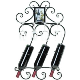 Scrolled Iron Wall-Mounted Wine Rack with Frame