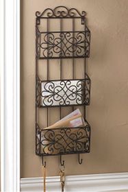 Black Iron Triple Wall Rack with Hooks