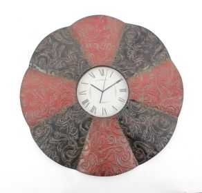 30" x 30" x 2" Black & Red Traditional Floral Metal - Wall Clock