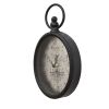 Oval Antiqued Silver Metal Clock with Roman Numerals
