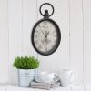 Oval Antiqued Silver Metal Clock with Roman Numerals