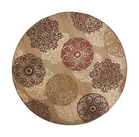 8' Round Sage Green Floral Medallion Disk Indoor Area Rug