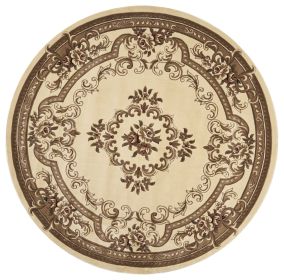 8' Ivory Hand Carved Floral Medallion Round Indoor Area Rug