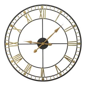 Oversized Vintage Style Metal Wall Clock  Black  Gold Numerals