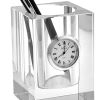4" Hand Crafted Crystal Pen or Pencil Holder with Clock
