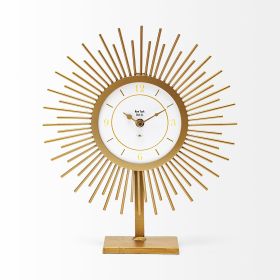 Sunburst Shape Gold Metal Desk  Tabletop Clock