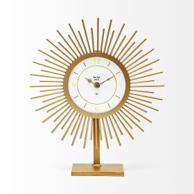 Sunburst Shape Gold Metal Desk  Tabletop Clock