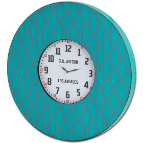 33" Oversize Contemporary Teal and Red Wall Clock with Dense Pattern and "JK Wilson Los Angeles"