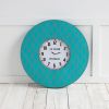 33" Oversize Contemporary Teal and Red Wall Clock with Dense Pattern and "JK Wilson Los Angeles"