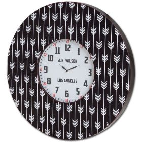 33" Oversize Contemporary Black and White Wall Clock with Dense Pattern and "JK Wilson Los Angeles"