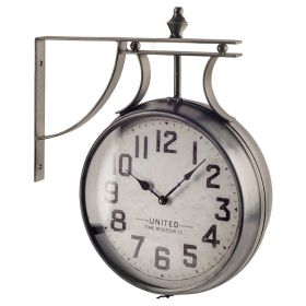 19" Large Round Industrial styleWall Clock w  Two Clock Faces Silver Frame
