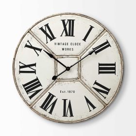 36.5" Round Industrial style Wall Clock with Rustic White Toned Face