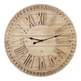 32" Round Natural Wood Face Roman Numeral Wall Clock