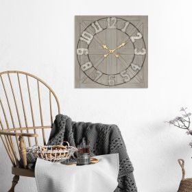 Distressed Circle Square Wood and Metal Wall Clock