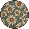 8’ Round Blue and Brown Floral Indoor Outdoor Area Rug