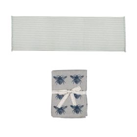 Set of Periwinkle Striped Table Runner and Eight Napkins