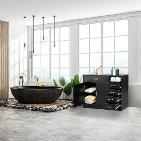 FCH MDF With Triamine Double Doors And Five Drawers Bathroom Cabinet Black *Free Shipping*