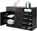 FCH MDF With Triamine Double Doors And Five Drawers Bathroom Cabinet Black *Free Shipping*