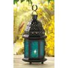 Azure Glass Moroccan Candle Lantern - 10 inches