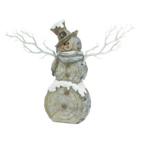 Christmas Holiday Snowman Statue with Twig Lights Decoration