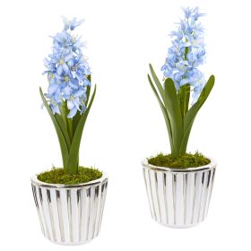 13â€ Hyacinth Artificial Arrangement in White Vase with Silver Trimming (2)