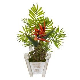 18â€ Bird of Paradise and Areca Palm Artificial Arrangement in Chair Planter