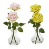 11” Rose Artificial Arrangement in Glass Vase (Set of 2)