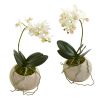 9” Mini Orchid Phalaenopsis Artificial Arrangement in Stone Vase (Set of 2)