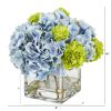 10” Hydrangea Artificial Arrangement in Glass Vase