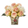 8â€ Rose And Hydrangea Bouquet Artificial Arrangement In Floral Vase