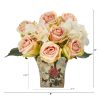 8â€ Rose And Hydrangea Bouquet Artificial Arrangement In Floral Vase