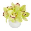 8” Cymbidium Orchid Artificial Arrangement in White Vase