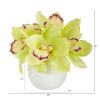 8” Cymbidium Orchid Artificial Arrangement in White Vase