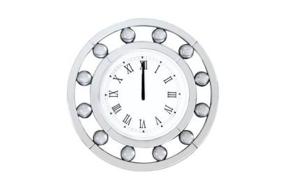 Mirrored Round Shape Wooden Wall Clock, White *Free Shipping*