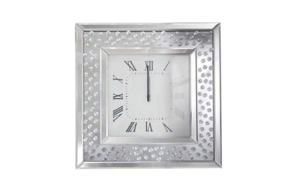 Square Shape Mirrored Analog Wall Clock with Wooden Backing, Clear *Free Shipping*