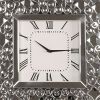 Wood and Mirror Wall Clock with Glass Crystal Gems, Clear and Black *Free Shipping*