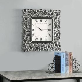 Wood and Mirror Wall Clock with Glass Crystal Gems, Clear and Black *Free Shipping*