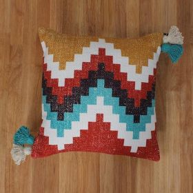 Cotton Hand Woven Dhurri Pillow with Kilim Print, Multicolor *Free Shipping*