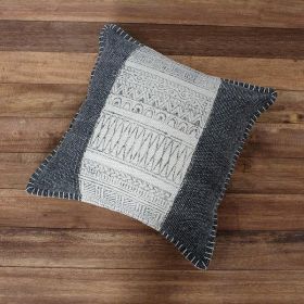 Hand Woven Cotton Pillow with Block Print, White and Gray *Free Shipping*