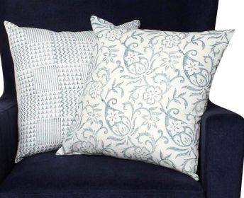 Nature Inspired Cotton Pillow with Geometric Details, Set of 2,Blue and White *Free Shipping*