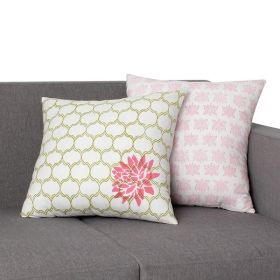 Quatrefoil Cotton Pillow with Floral Details, Set of 2, Multicolor *Free Shipping*