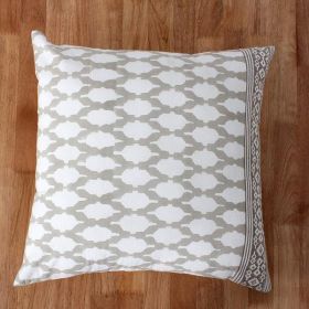 Block Printed Cotton Pillow with Geometric Details, Set of 4, Gray and White *Free Shipping*