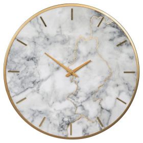 Round Metal Wall Clock with Faux Marble Background, Gold and White *Free Shipping*