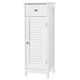Corrugated Door Wooden Bathroom Storage with 1 Drawer, White