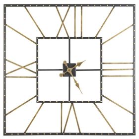 Square Open Frame Metal Wall Clock with Roman Numerals in Black and Gold *Free Shipping*